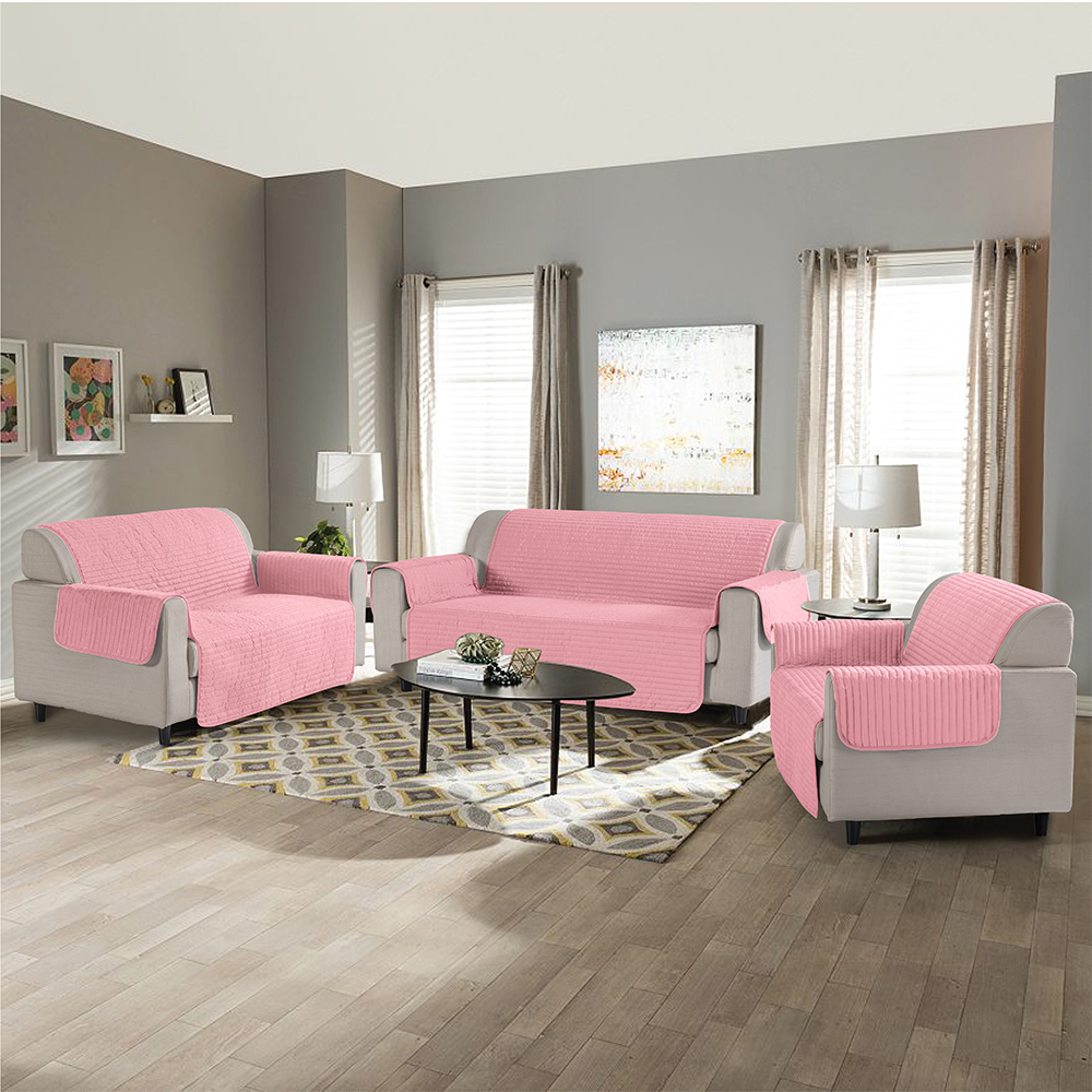 99.99% Polyester Pepejal Penggunaan Sofa Sofa Sampul 3-Pieces