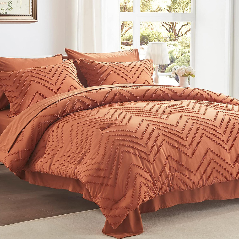 Coklat jacquard boho gelombang cip comforter set 7pcs comforter dengan set helaian katil